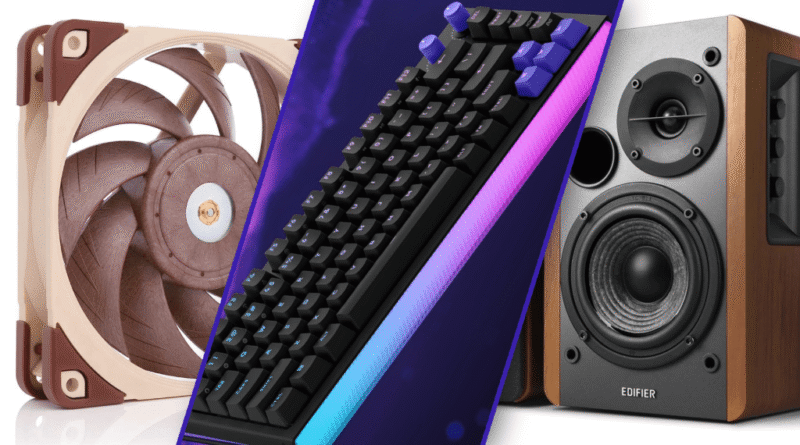 Noctua fan, Logitech gaming keyboard, Edifier speakers