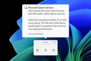 Windows 11 Dictation feature with usage instructions in a tooltip screenshot