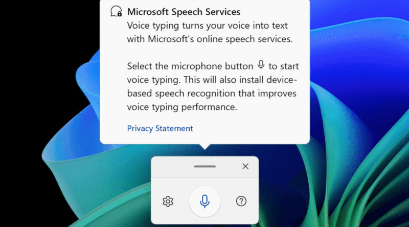 Windows 11 Dictation feature with usage instructions in a tooltip screenshot