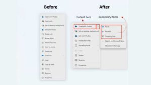 Windows 11 new split context menu in File Explorer before and after