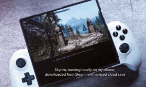 Skyrim running on a phone with a Bluetooth controller