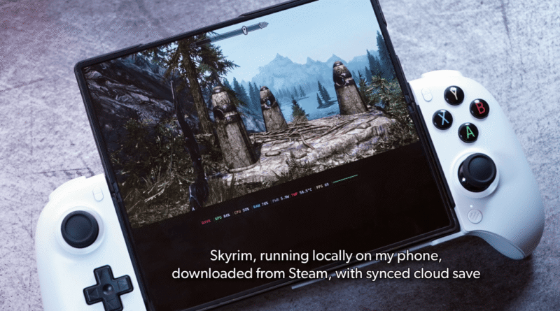 Skyrim running on a phone with a Bluetooth controller